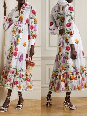 Charo Ruiz Ibiza Lotus Floral Print Maxi Cotton Shirt Dress NEW with tags
